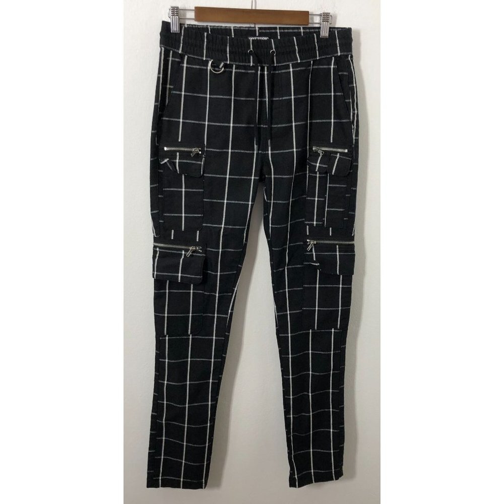 Hot Topic Jogger Cargo Pants Men Small Black White Grid Grunge Punk